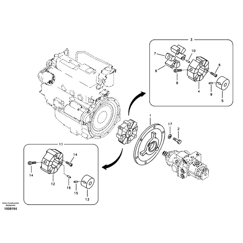 Perakitan Kopling 14522374 untuk Volvo Excavator EC55B EC55C EC60C EW55B